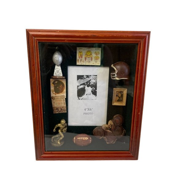 Vintage Wood Shadow box Football Framed 4" X 6" Photo Seattle Seahawks Collectib